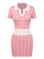 2PCS haut à carreaux et jupe crayon rose et blanc des années 1950