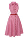 Robe rose à rayures fines et col noué des années 1950