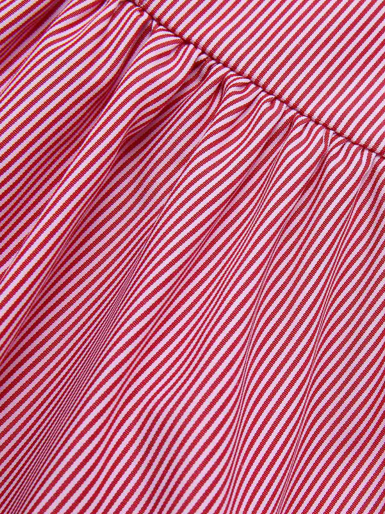 Robe rose à rayures fines et col noué des années 1950