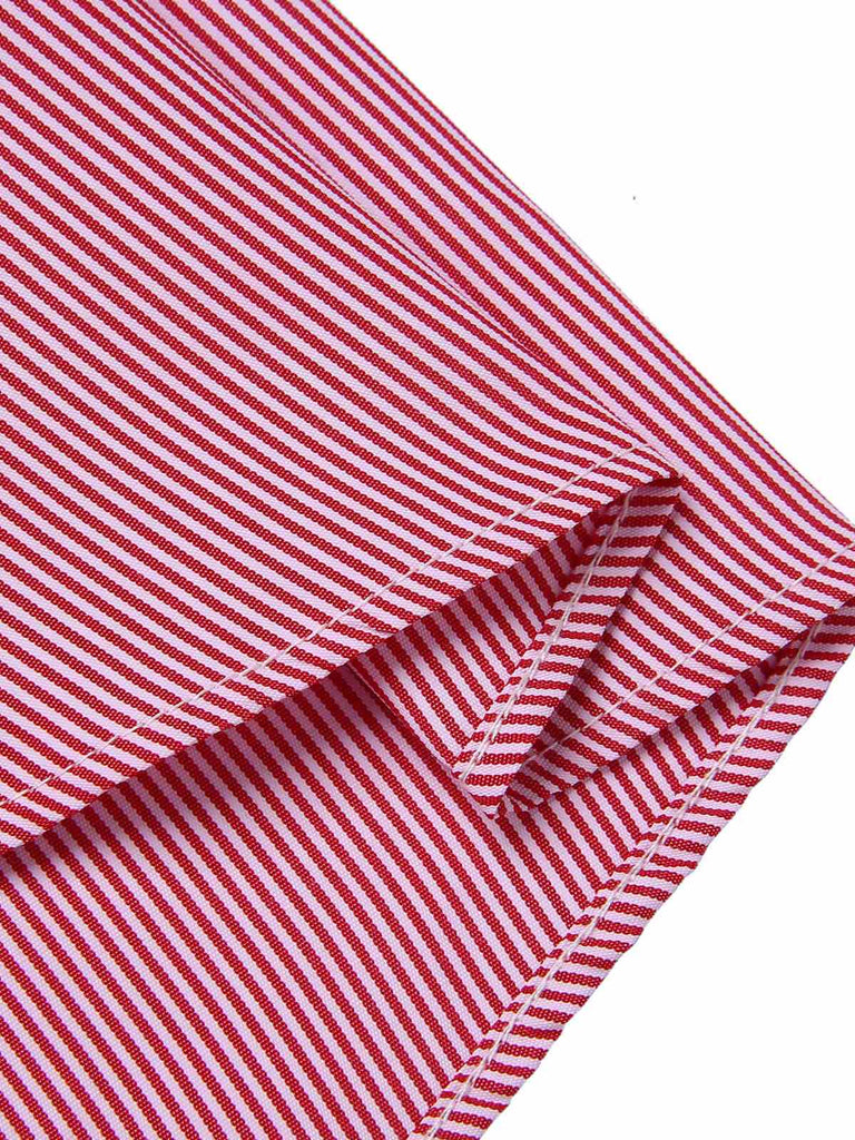 Robe rose à rayures fines et col noué des années 1950