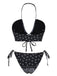 Ensemble de bikini à lacets de fleurs de cajou noir des années 1930