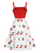 Robe rouge à bretelles spaghetti cerises des années 1950