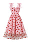 Robe rose fraise à bretelles spaghetti des années 1950