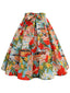 Jupe trapèze vintage multicolore pour dames tropicale des années 1950