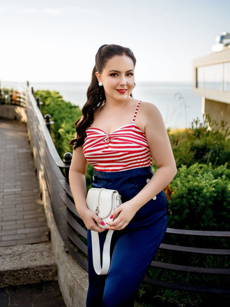 Combinaison bleu foncé à rayures et bretelles spaghetti années 30