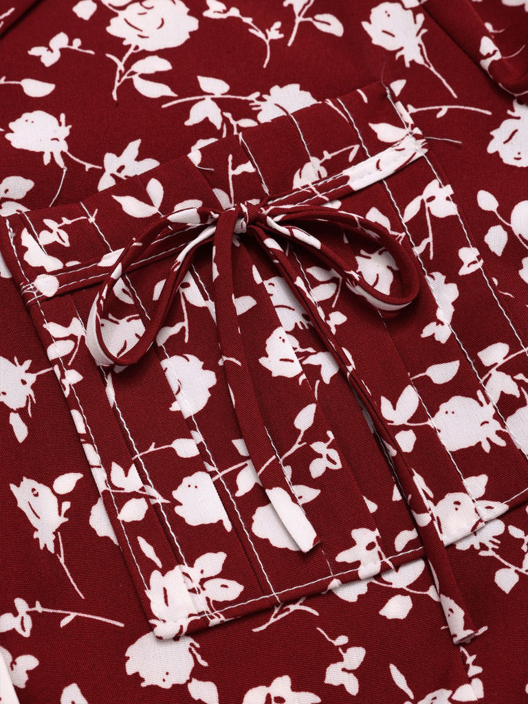 Robe marguerite à boutons revers vert des années 1950