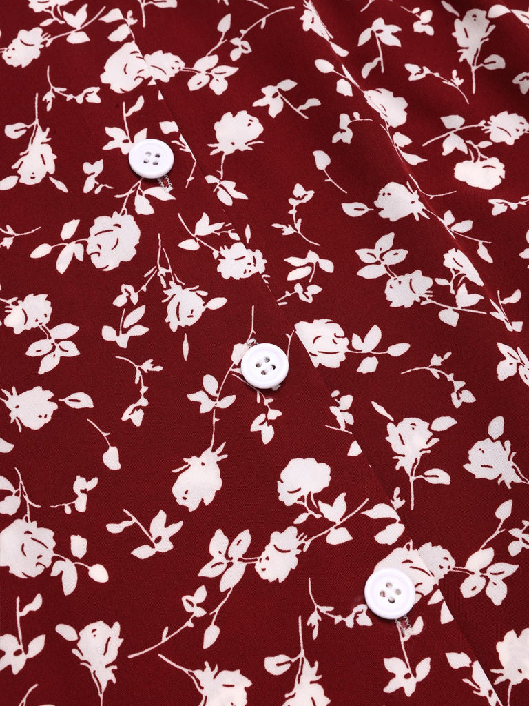 Robe marguerite à boutons revers vert des années 1950