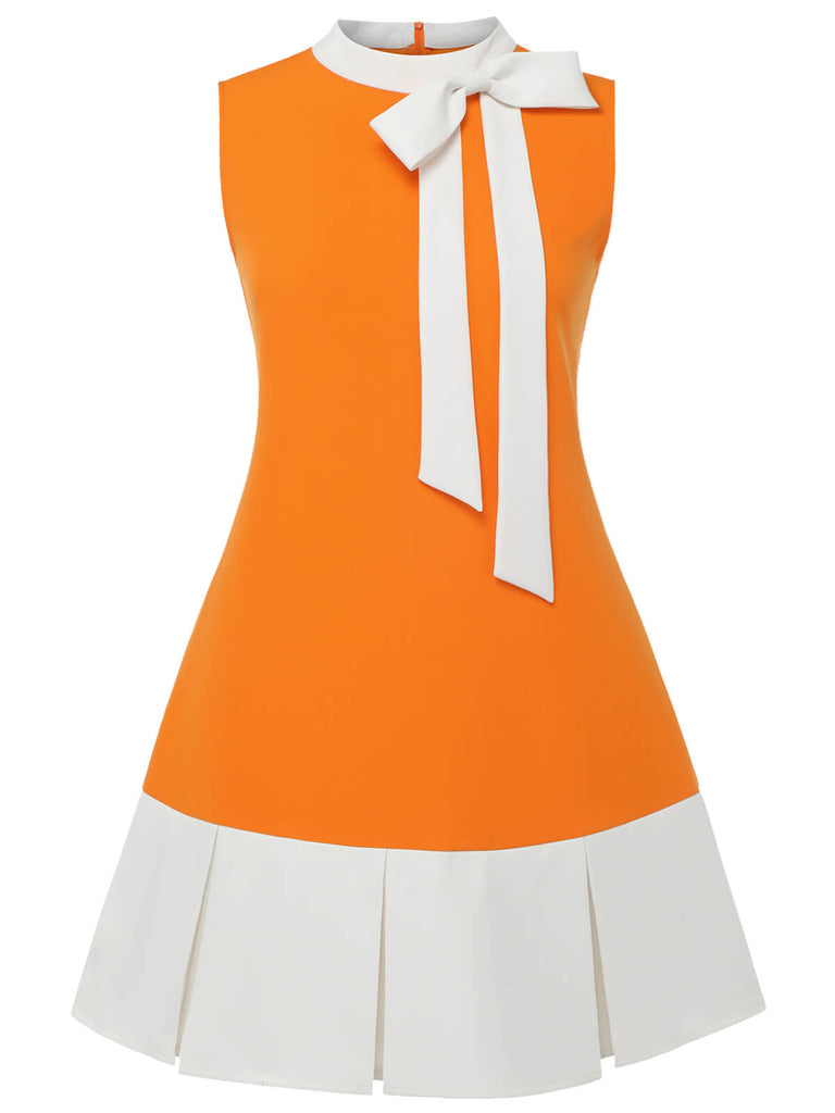 [Pré-vente] [Grande taille] Robe orange sans manches avec nœud des années 60