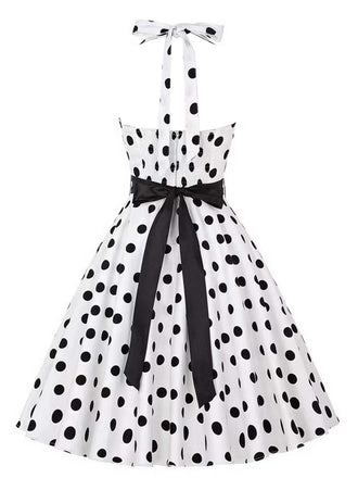 [Prévente] Robe ceinturée à pois blanche dos nu années 1950