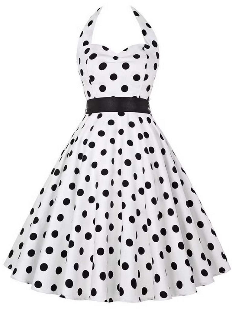 [Prévente] Robe ceinturée à pois blanche dos nu années 1950