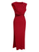 Robe rouge unie à découpes et fentes torsadées des années 1960