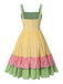 Robe à carreaux bloc de couleur coton à bretelles spaghetti des années 1950