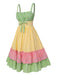 Robe à carreaux bloc de couleur coton à bretelles spaghetti des années 1950