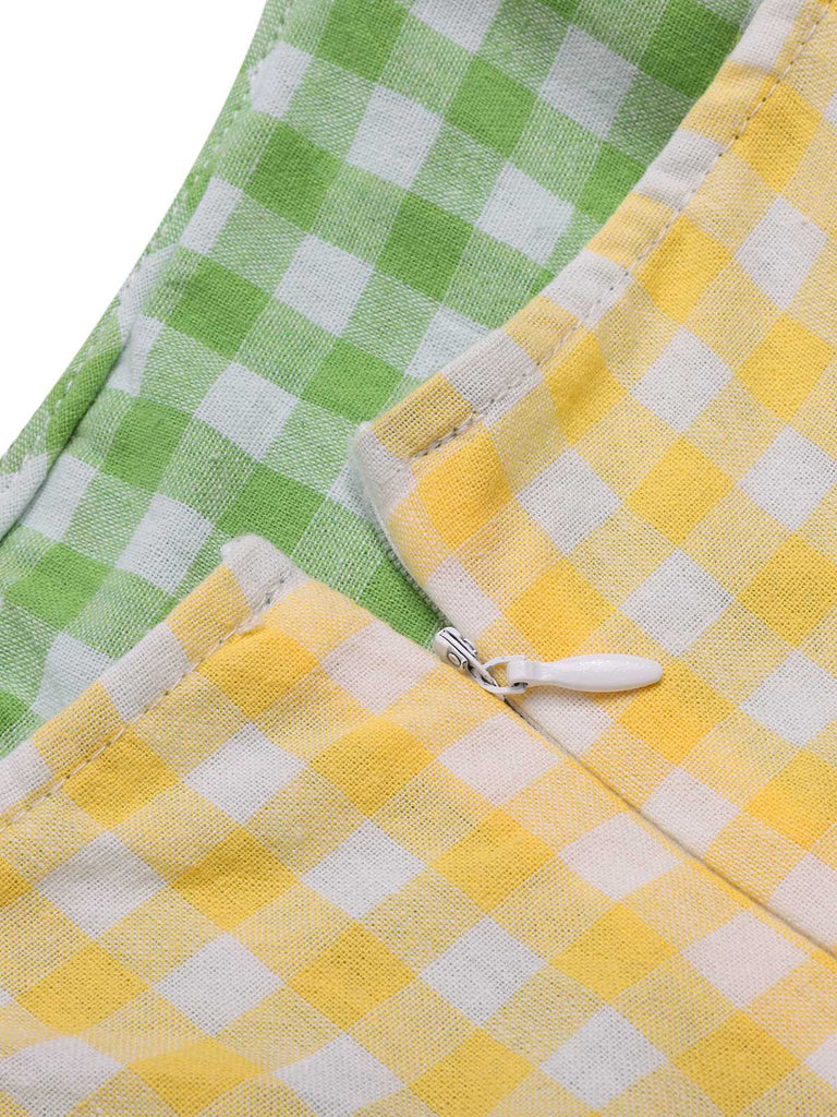Robe à carreaux bloc de couleur coton à bretelles spaghetti des années 1950
