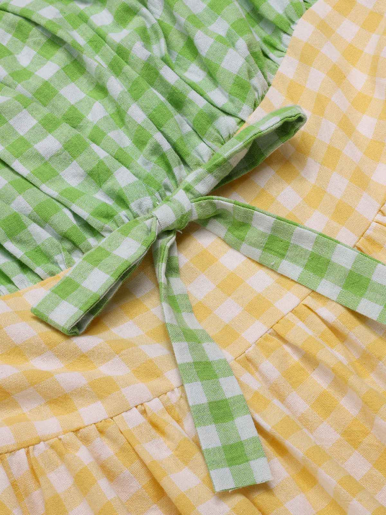 Robe à carreaux bloc de couleur coton à bretelles spaghetti des années 1950