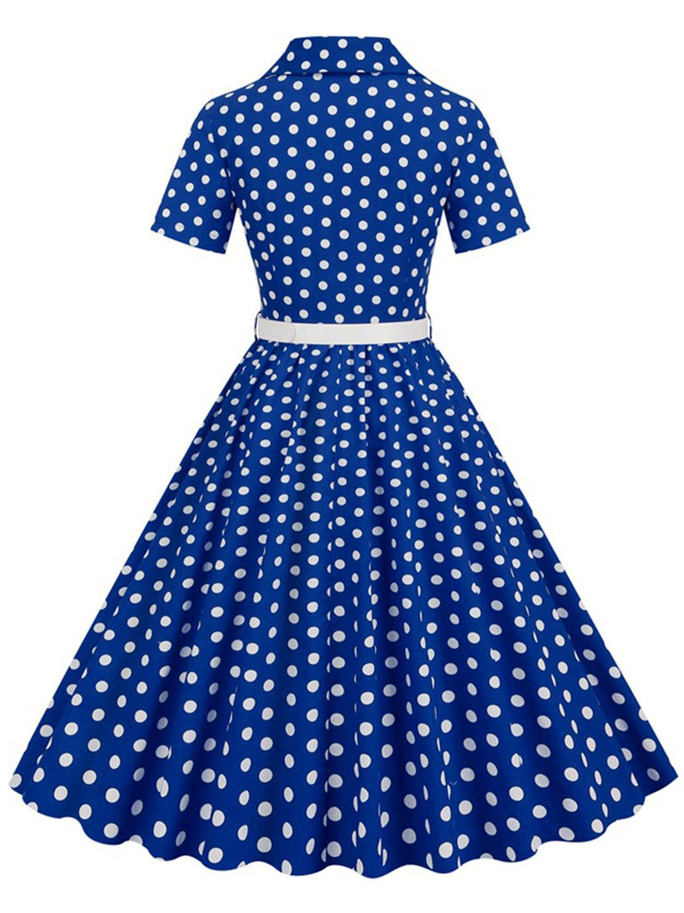 Robe à pois avec ceinture et revers des années 1950