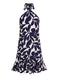 Robe fleurie dos nu bleu foncé des années 40