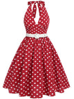[Prévente] [Grande taille] Robe dos nu rouge à pois des années 1950