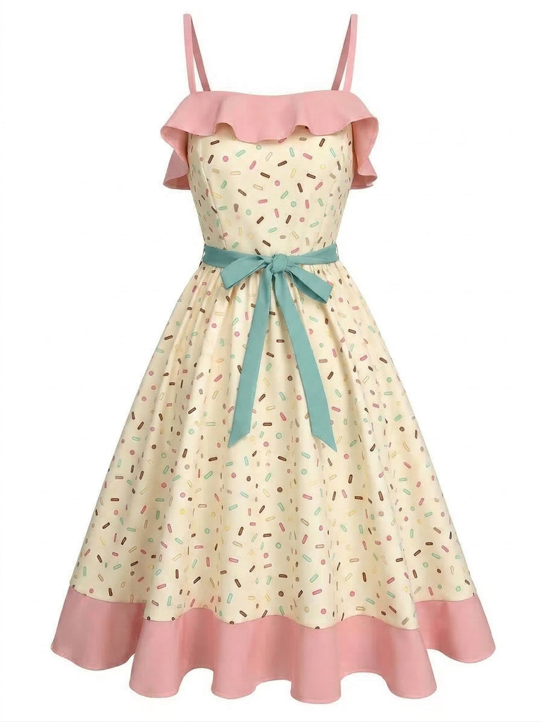 [Prévente] Jaune Glace Volant Ceinture Robe Années 1950