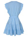 Robe bleu clair à col en V et manches à volants des années 1950