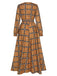 Robe à lacets à smocks à carreaux jaunes des années 40
