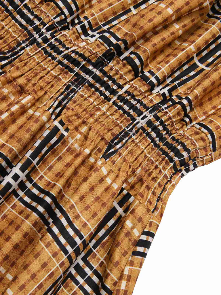 Robe à lacets à smocks à carreaux jaunes des années 40