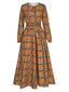 Robe à lacets à smocks à carreaux jaunes des années 40