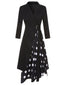 Robe noire à pois patchwork des années 40 avec ceinture nouée