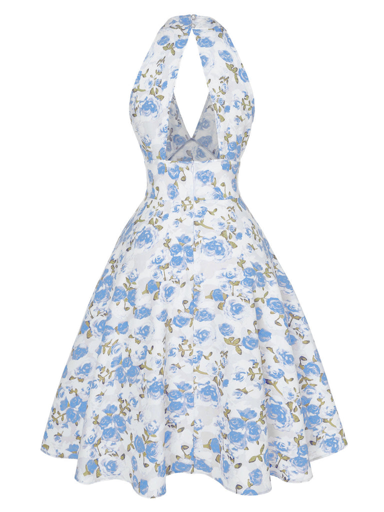 [Prévente] Robe jaune à col en V et motif fleurs des années 1950