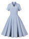 Robe unie boutonnée à revers manches courtes des années 1950