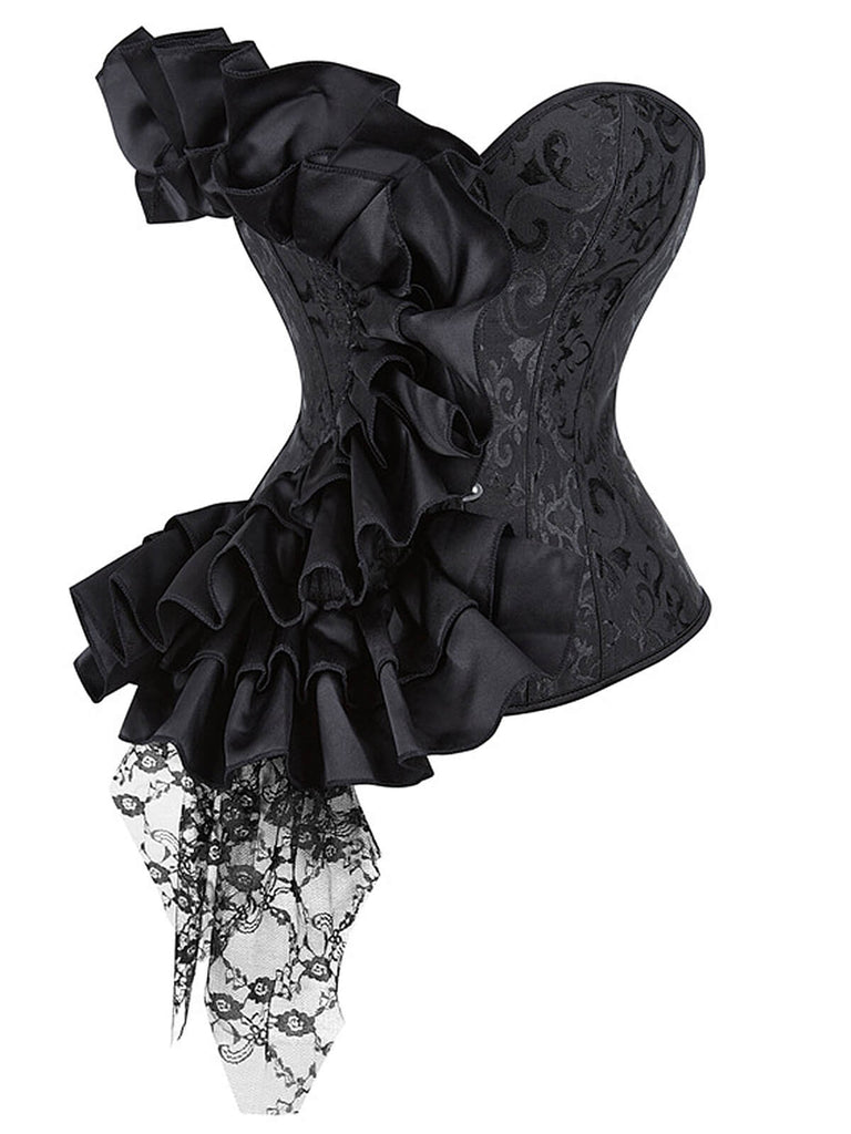 Corset patchwork en dentelle à volants Stempunk noir des années 1980