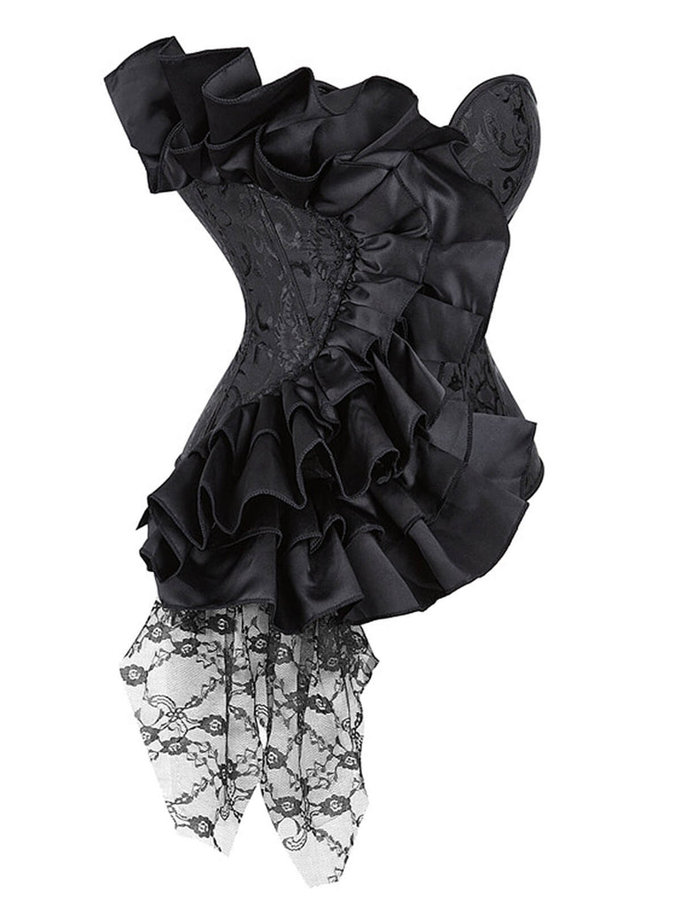 Corset patchwork en dentelle à volants Stempunk noir des années 1980