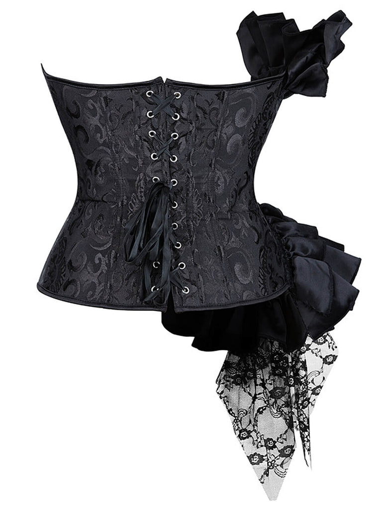 Corset patchwork en dentelle à volants Stempunk noir des années 1980