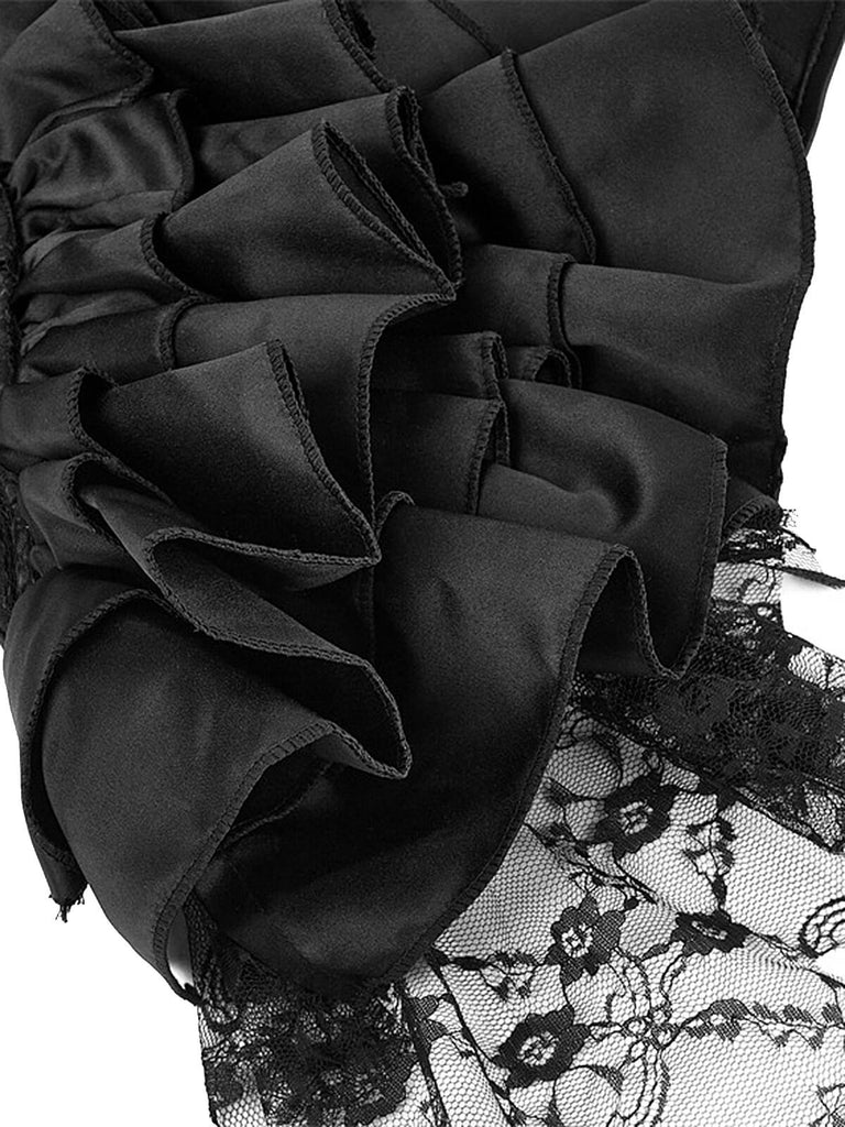 Corset patchwork en dentelle à volants Stempunk noir des années 1980