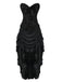2PCS Corset Dentelle Hors Épaule et Jupe Plissée Ourlet Haut et Bas Steampunk