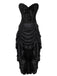 2PCS Corset Dentelle Hors Épaule et Jupe Plissée Ourlet Haut et Bas Steampunk Gothique