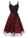 Robe en maille noire et rouge chauve-souris des années 1950