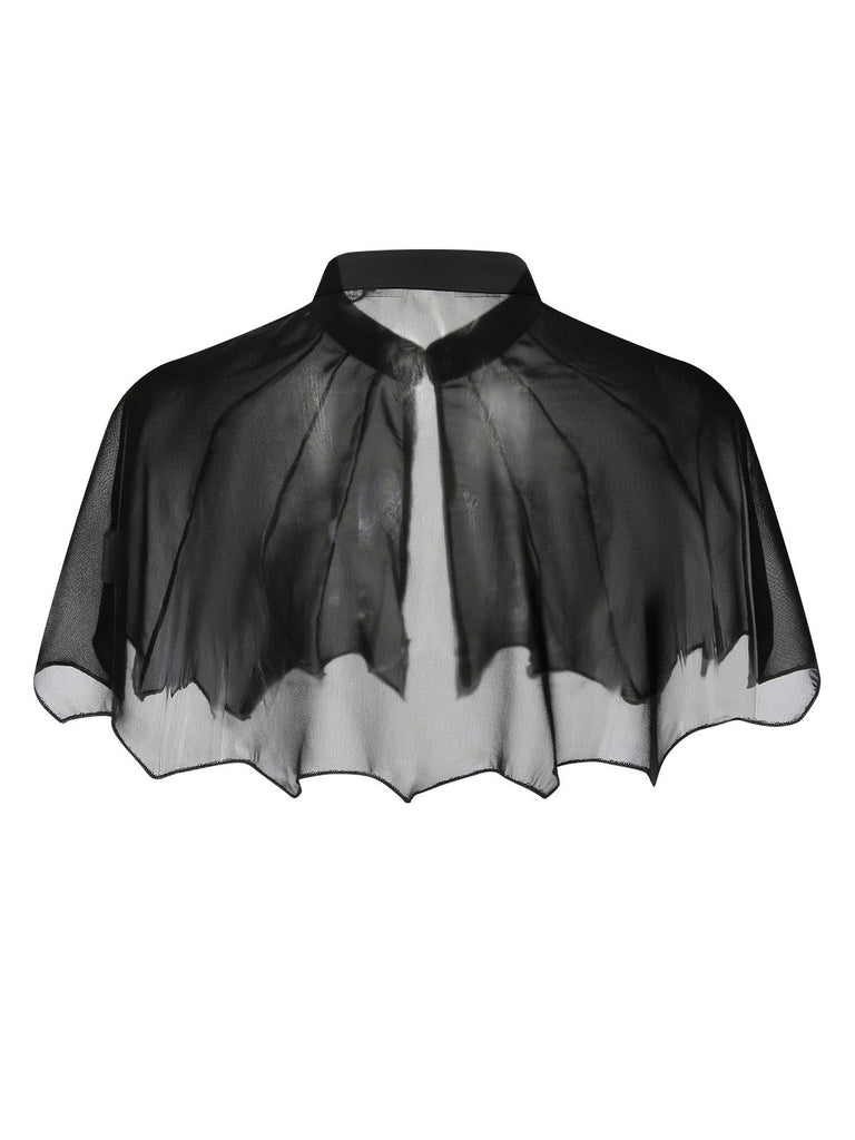 Cape transparente noire à ailes de chauve-souris des années 1950