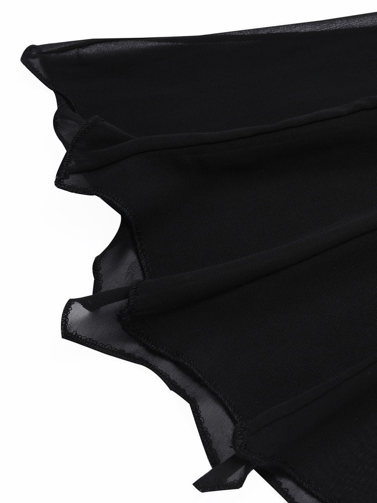 Cape transparente noire à ailes de chauve-souris des années 1950