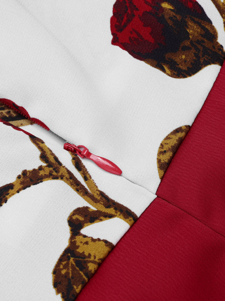 [Prévente] Robe sirène rouge à bretelles spaghetti et roses des années 1930