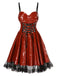 Robe à bretelles rouge à lacets brillants style steampunk des années 1970