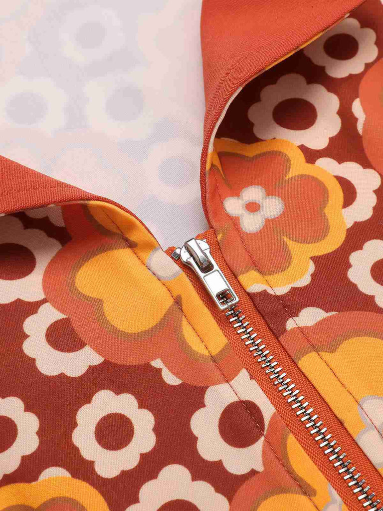 [Pré-vente] Combishort à revers fleurie orange des années 1960