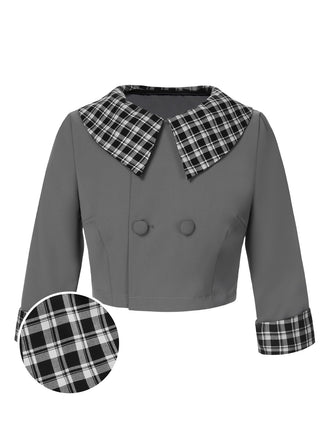 Veste court à carreaux gris foncé à revers des années 1950