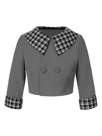 Veste court à carreaux gris foncé à revers des années 1950