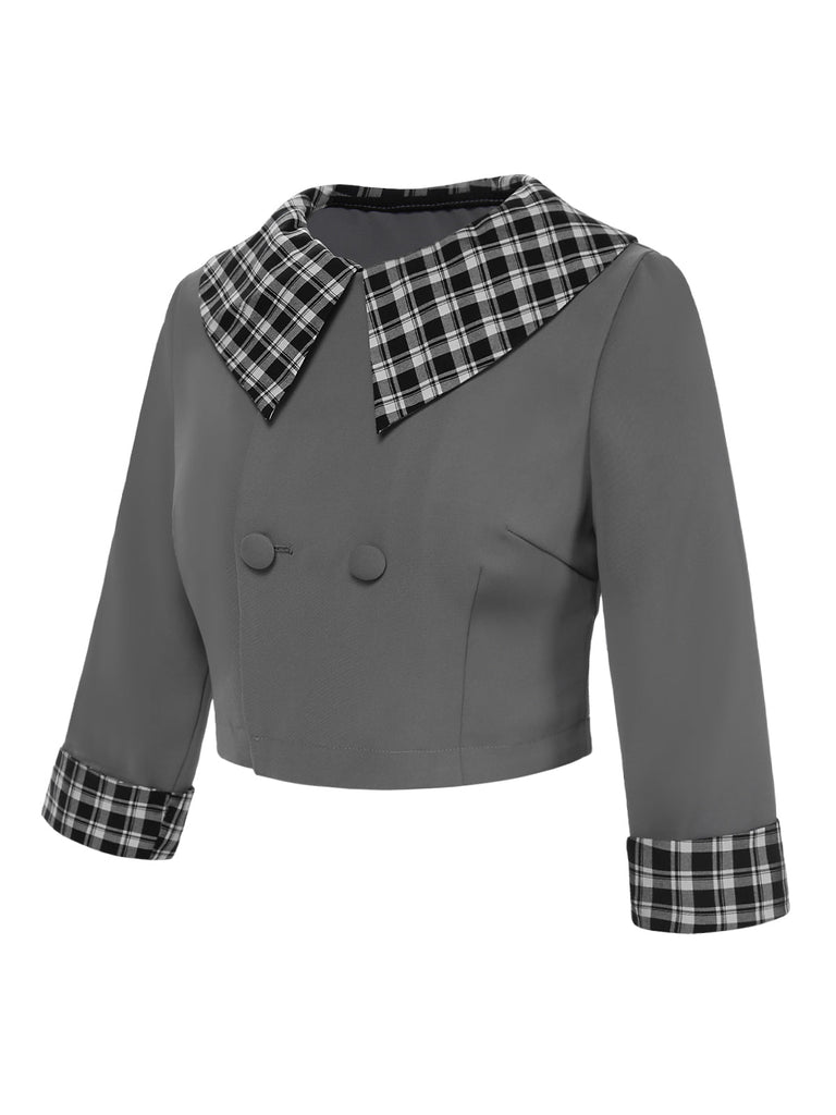 Veste court à carreaux gris foncé à revers des années 1950