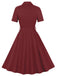 Robe à ceinture à revers unie rouge vin des années 1950