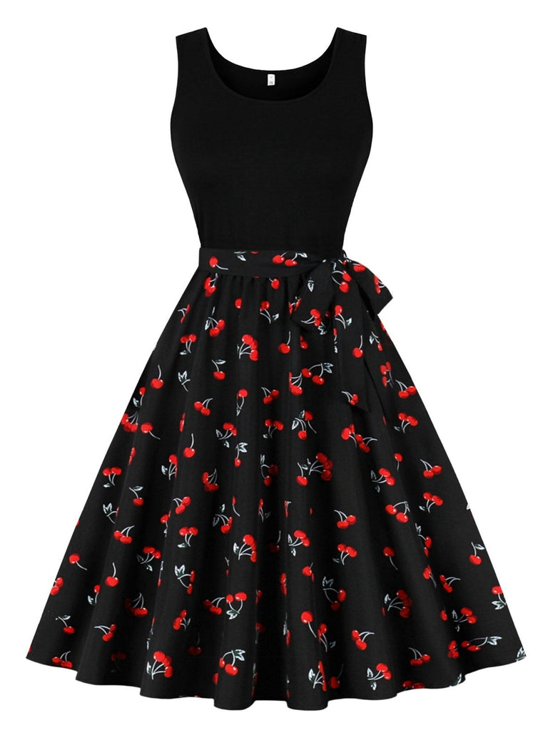 [Pré-vente] Robe noire sans manches patchwork rouge cerise des années 1950