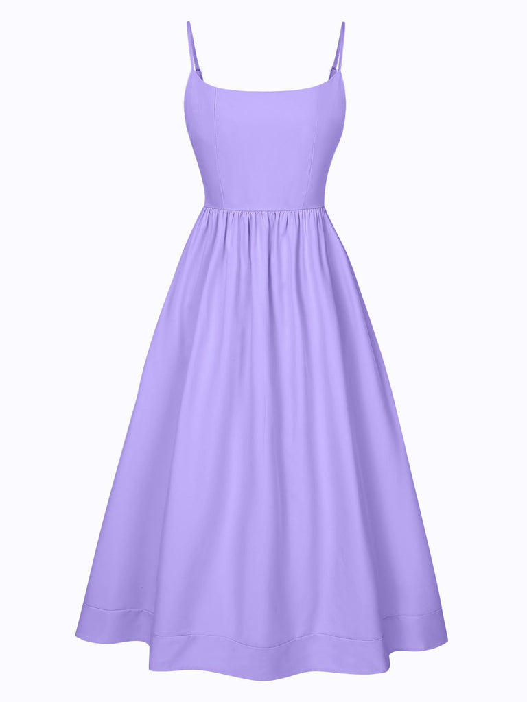 Robe plissée à bretelles spaghetti et col en U des années 1940