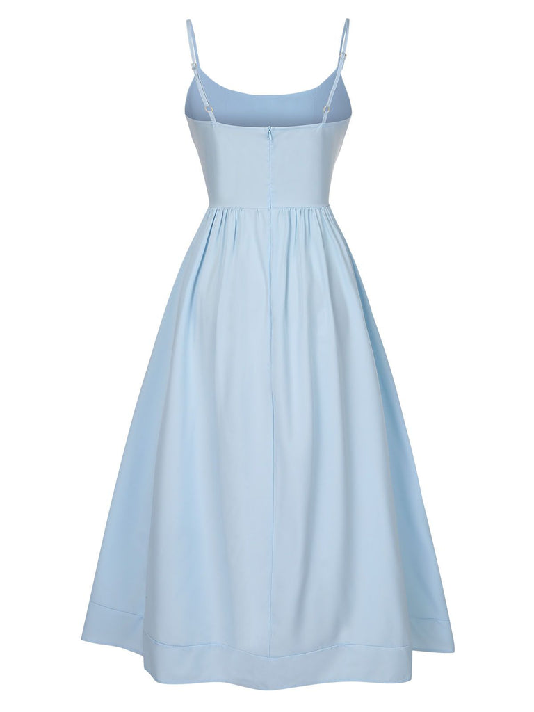 Robe plissée à bretelles spaghetti et col en U des années 1940