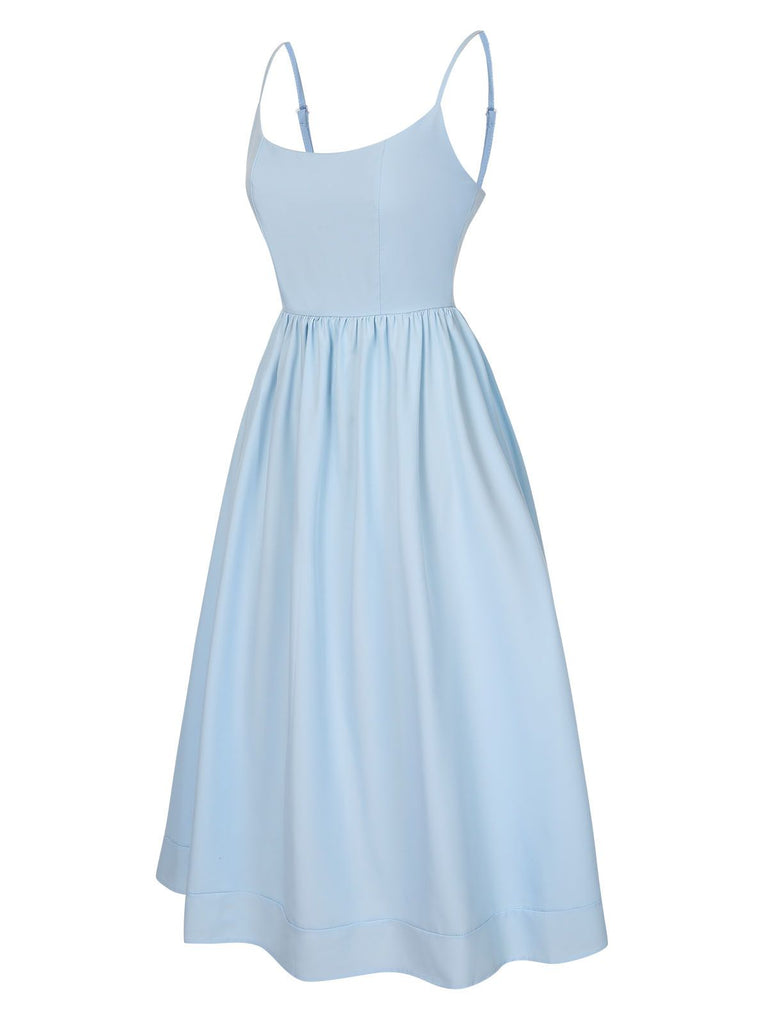 Robe plissée à bretelles spaghetti et col en U des années 1940